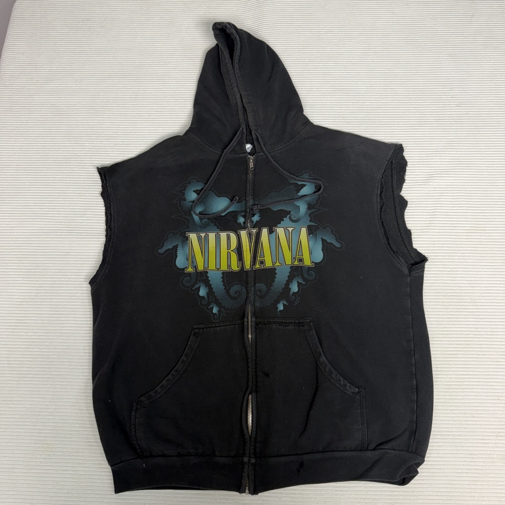 Vtg Nirvana Hoodie Mens Large 00s Black Full Zip Sleeveless Y2k Tultex Graphic